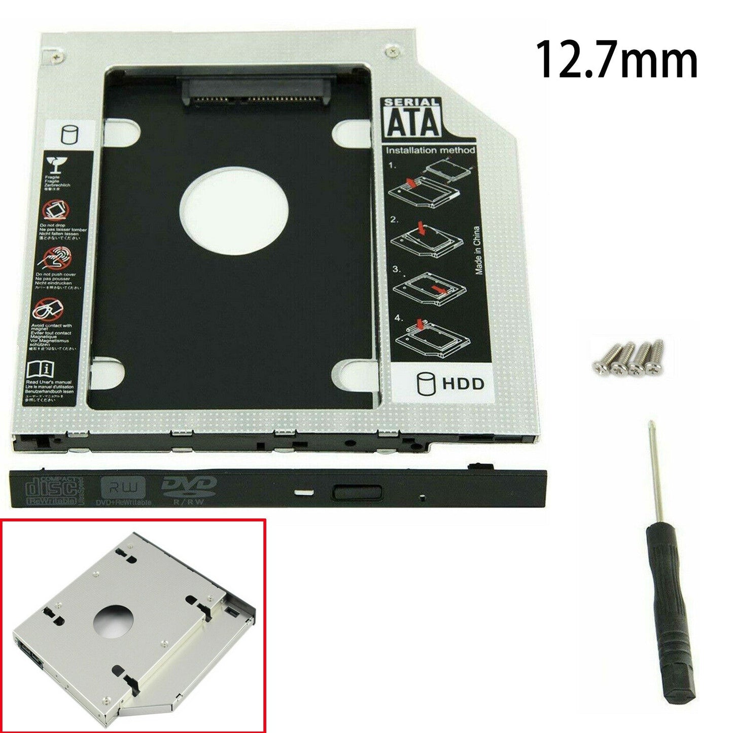 New 12 7mm DVD CD ROM Optical Bay SATA 2nd SSD Hard Drive Caddy Bracket USA