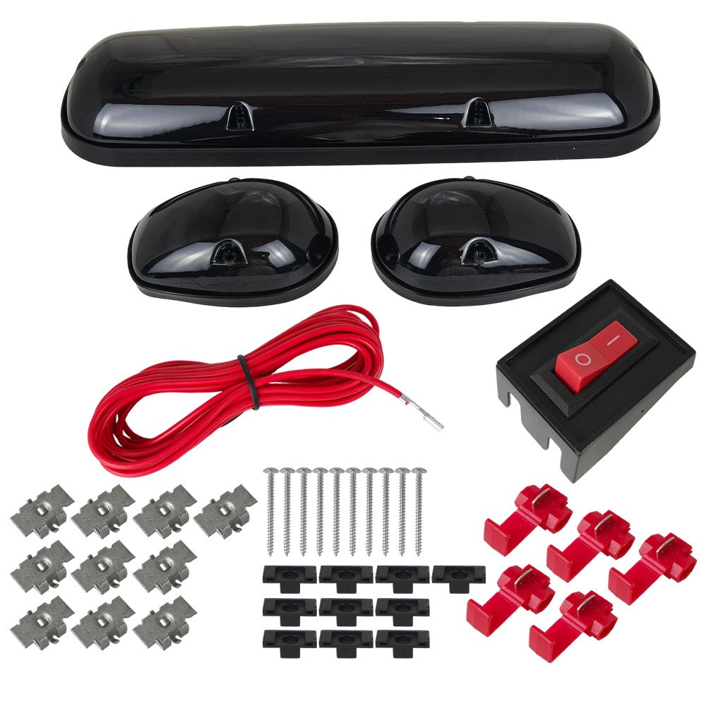 For Truck SUV Smoked Lens 3pc Cab Roof Marker Running Lights w/Amber LED Lamps