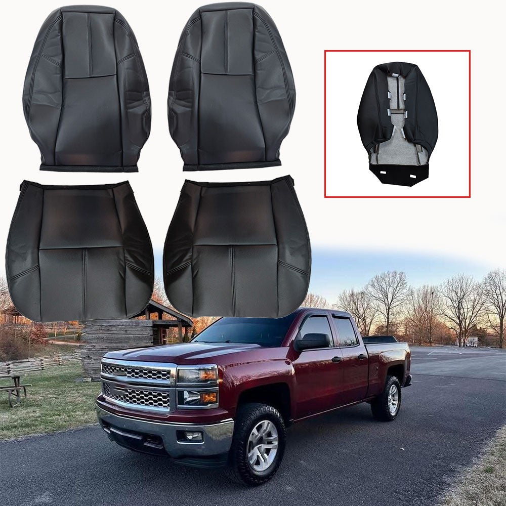 Driver Passenger Leather Seat Cover Black For Chevy Silverado 1500 2500 2007-14