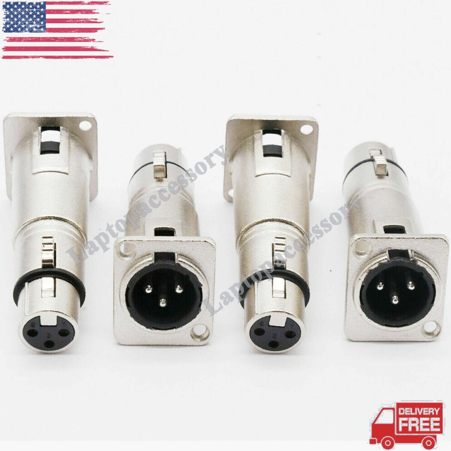 4 x 3 Pin XLR Male to Female Audio Pass Thru Feed Panel Mount Connector Adapter