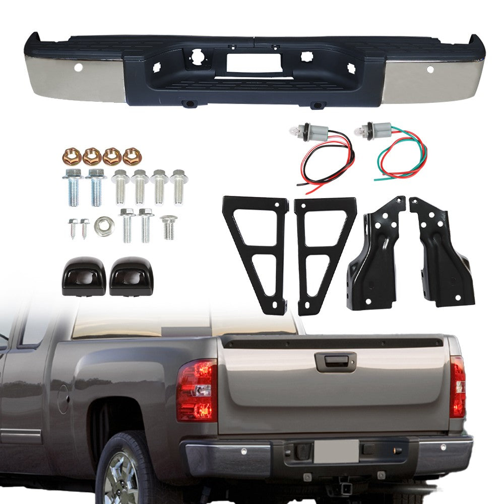 Rear Bumper For Chevy Silverado GMC Sierra 1500 2007-2013 Chrome Steel GM1103148