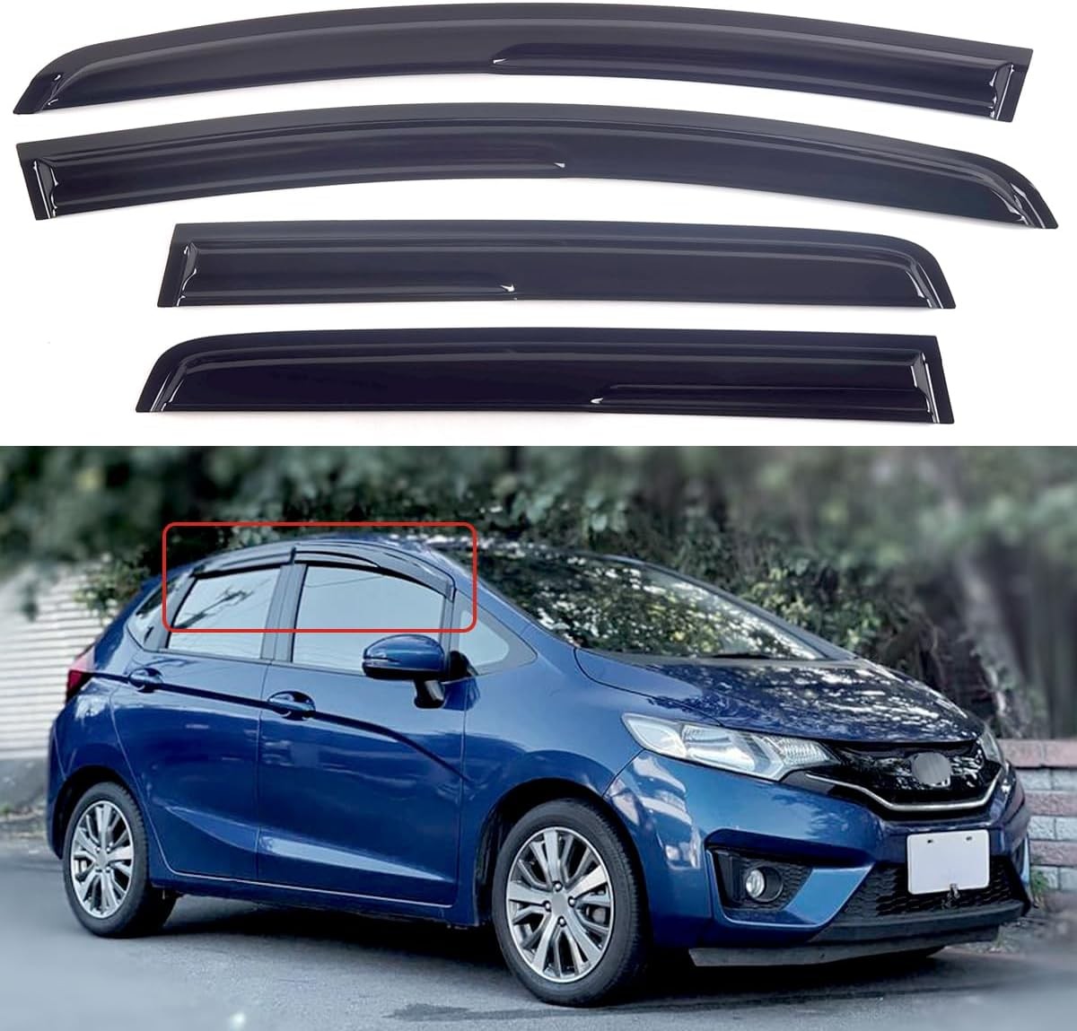 For 2015-2020 Honda Fit Jazz GK5 3D Wavy Style Window Visors Rain Guards