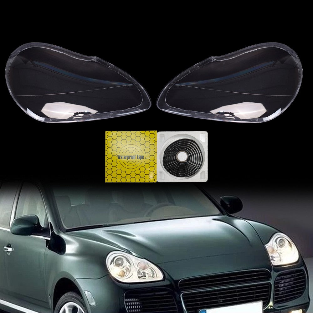 For Porsche Cayenne 2003-2006 2PCS Car Headlight Lens Cover Shell+Glue Clear L+R