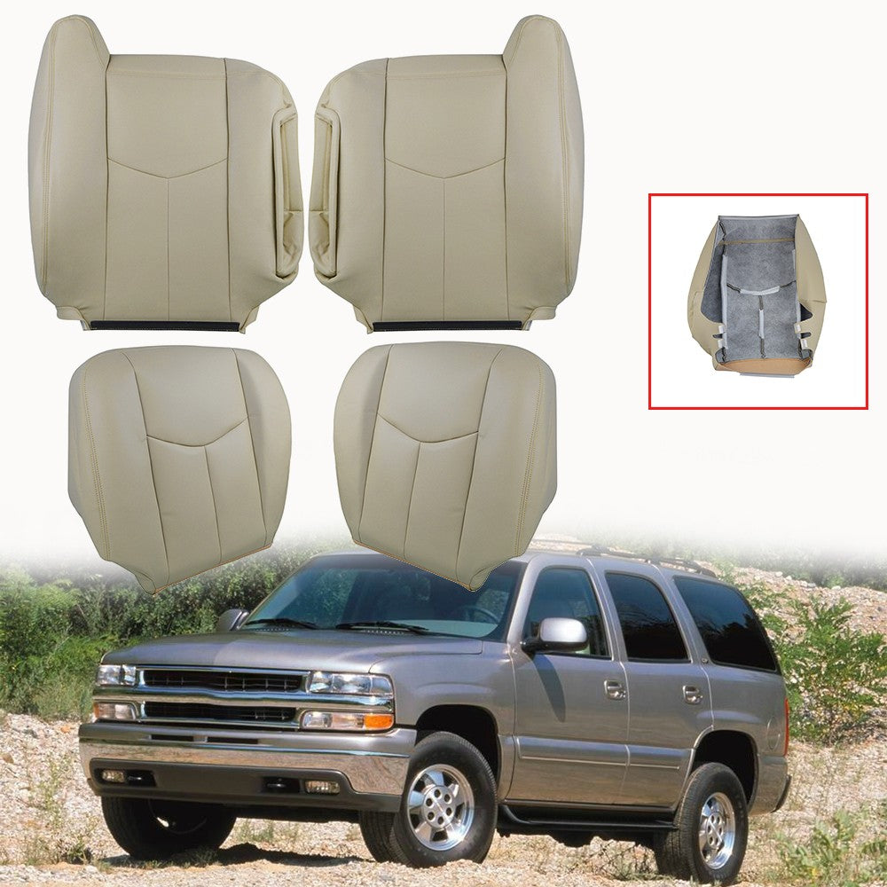 Driver Passenger Bottom & Top Leather Seat Cover Tan For 2003-2006 Chevy Tahoe