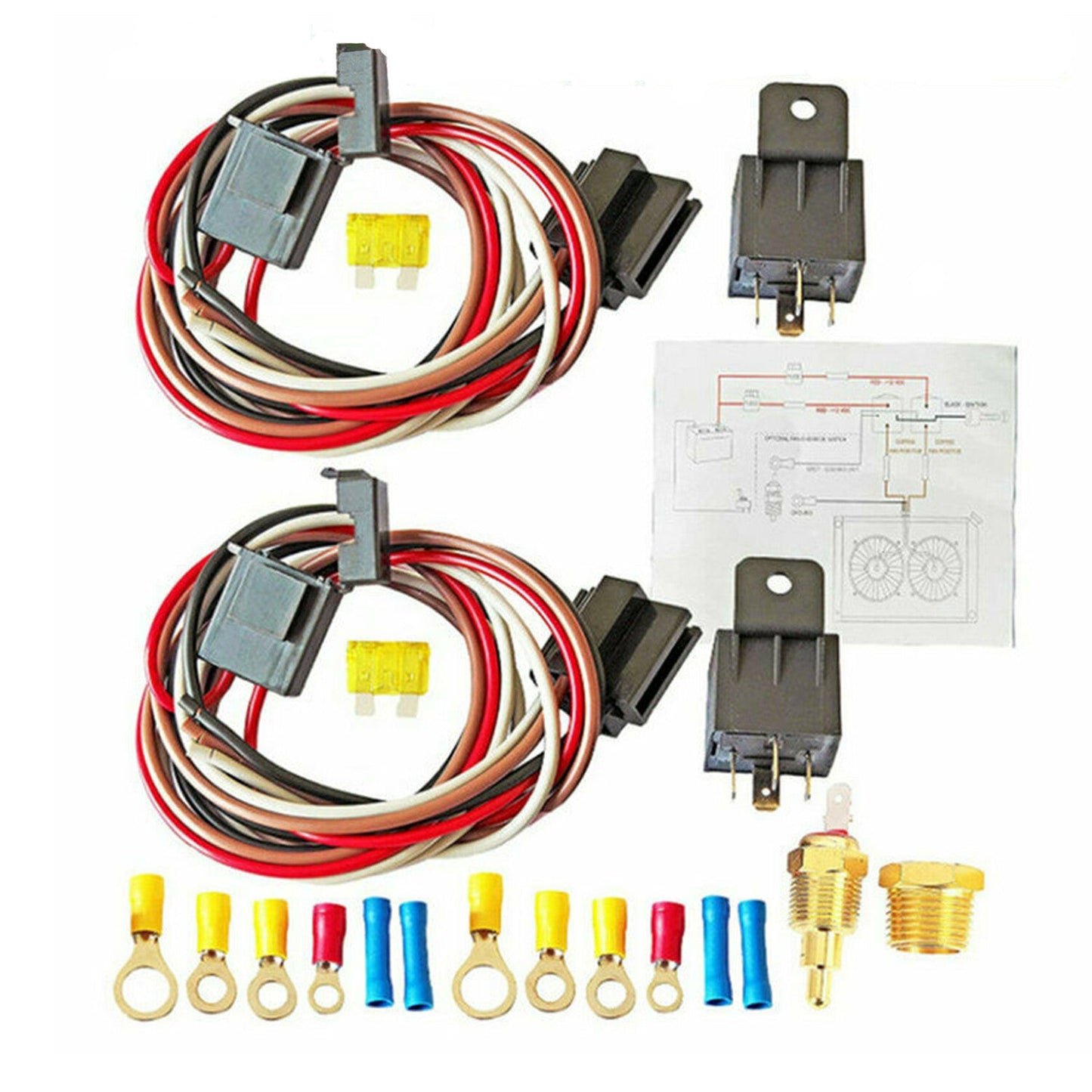 For 12V 40Amp 175°-185° Thermostat Dual Electric Cooling Fan Wiring Relay Sensor