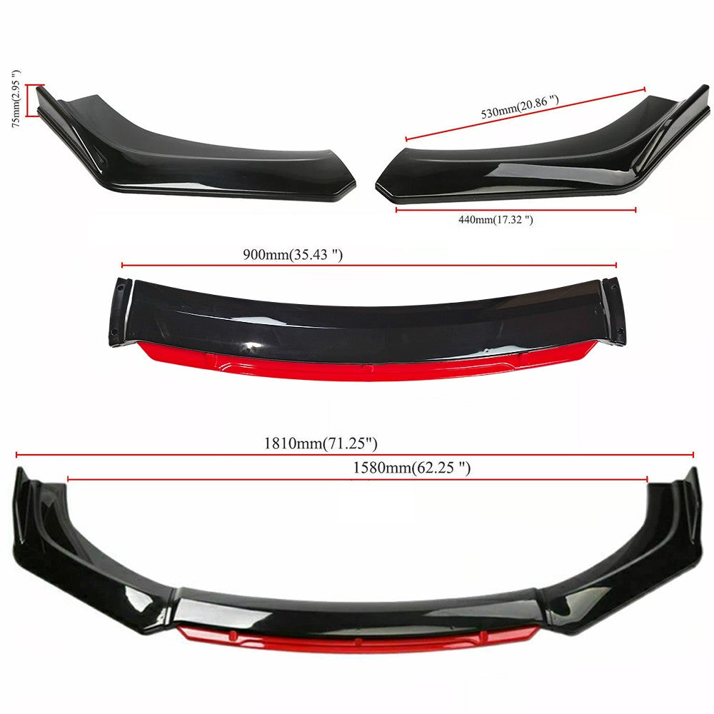 For Nissan Sentra/ Front Bumper Lip Spoiler Body Kit+Side Skirt Glossy Black