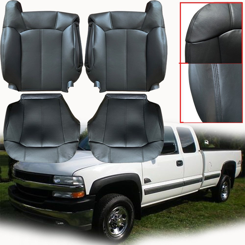 For 1999-2002 Chevy Silverado 1500 Driver & Passenger Leather Seat Cover Black