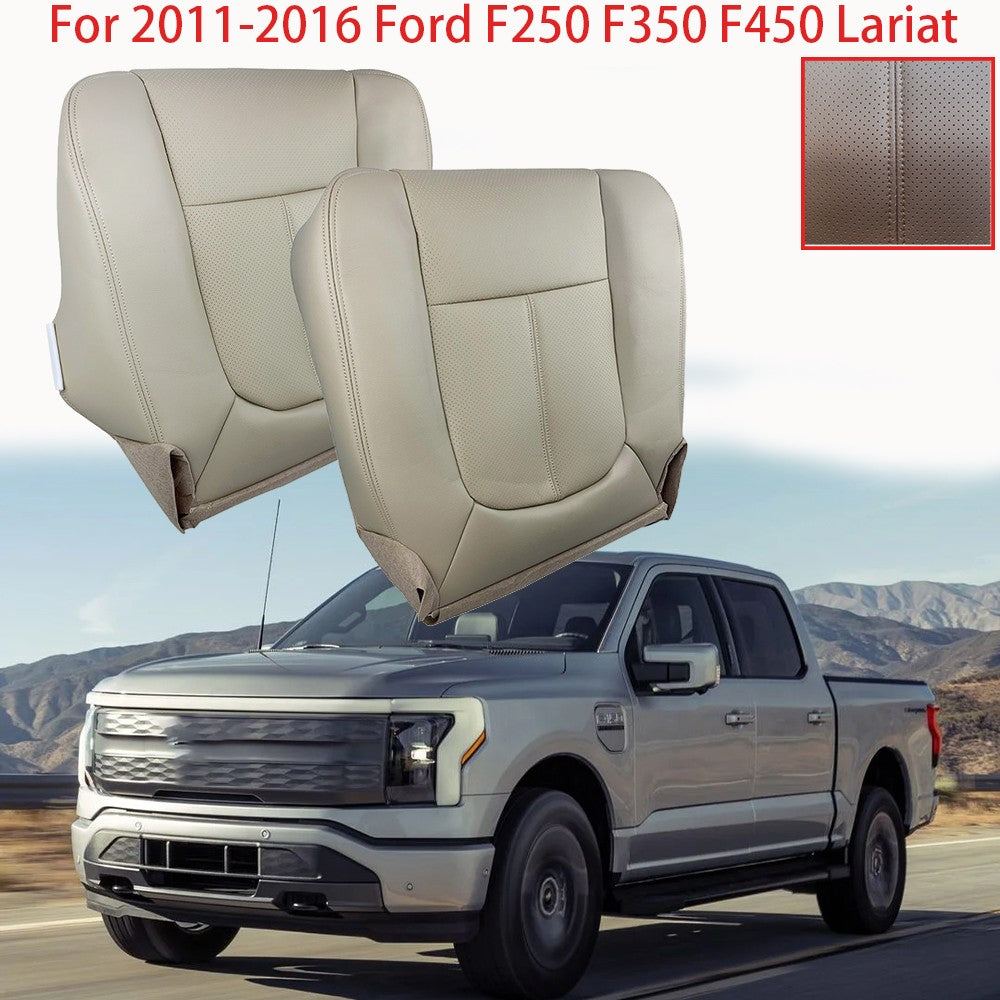 Driver&Passenger Bottom Leather Seat Cover Tan For 2011-2016 Ford F250 Lariat