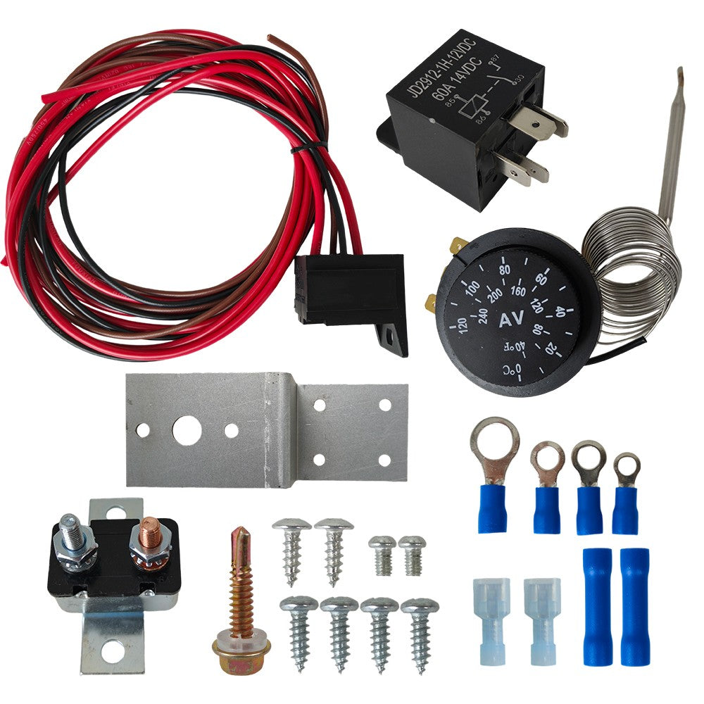 Adjustable 12V Electric Radiator Fan Thermostat 3-Pin Control Relay Wire Kit New