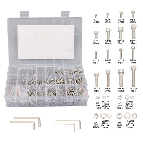 1600 Piece Metric Screw Assortment,M2 M3 M4 M5 Metric Bolt ,304 Stainless Steel