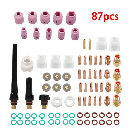 87PCS TIG Welding Torch Accessories Glass Cup Alumina Nozzle Stubby Gas Lens