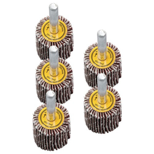 5 Pack 1" x 1" x 1/4" Shank Mounted Flap Wheels 80 Grit Aluminum Oxide