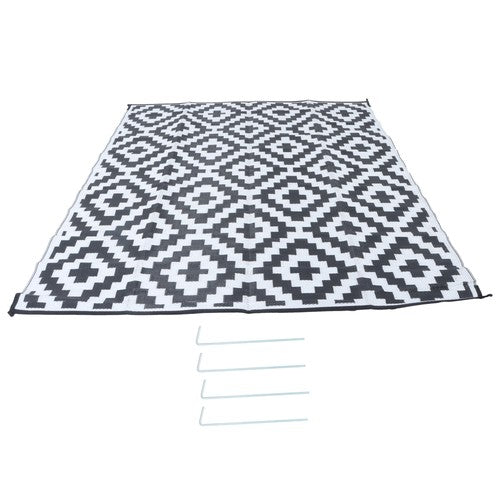 8x10ft Outdoor Plastic Straw Rug For Camping Outdoor Carpet Black & White