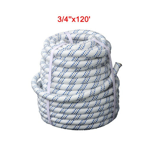 3/4" x 120' Double Braided Polyester Rope 3200 Lbs Breaking Strength For Swing