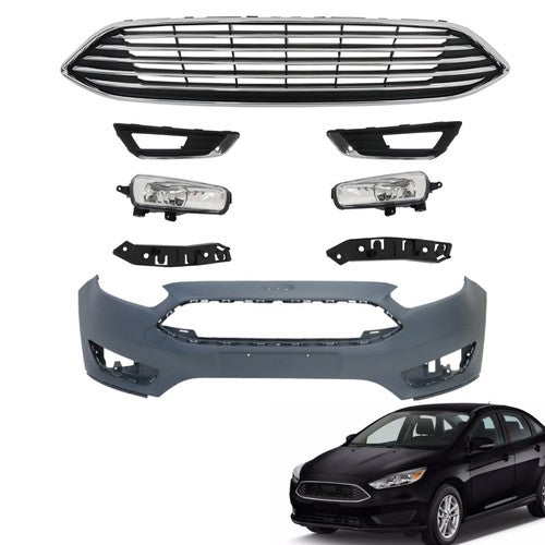 Front Bumper Cover+Upper Grille+Fog Light For Ford Focus 2015-2018 Plastic