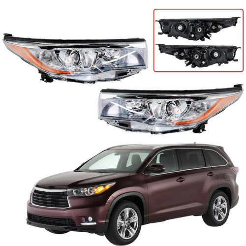 Front Headlights Headlamps For Toyota Highlander 2014-2016 Left+Right Side Clear