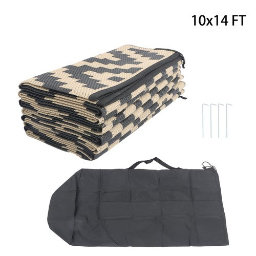10x14 ft Waterproof Outdoor Rug Outdoor Plastic Straw Rug Carpet Black & Beige