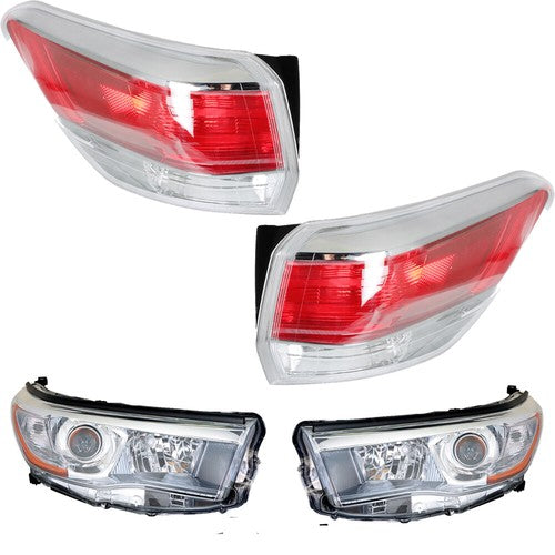 Driver&Passenger Halogen For 2014-2016 Toyota Highlander Tail Lights+Headlights