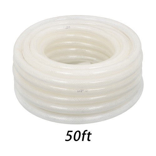 High Pressure Water Hose 50FT Braided Clear PVC Vinyl Tubing 1/2" ID 3/4" OD