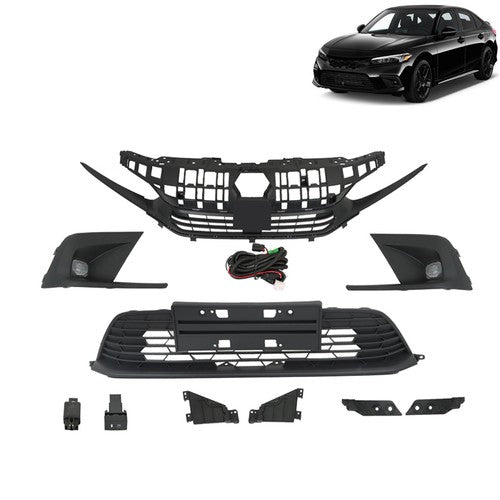 Upper Lower Grill W/Molding Fog Lights Set Fit For Honda Civic 20222-2023 Front