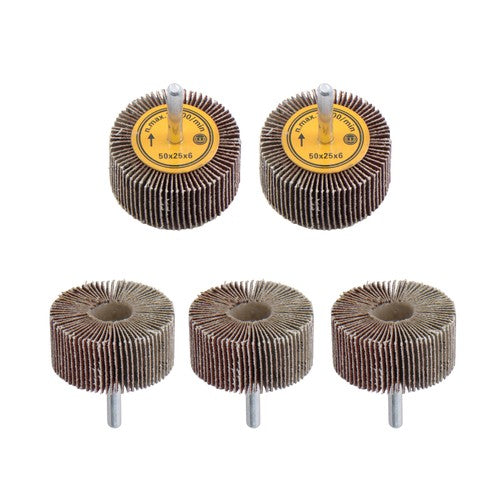 Aluminum Oxide Shank Mounted Flap Wheels, 2" x 1" x 1/4", 120 Grit - 5 Pack
