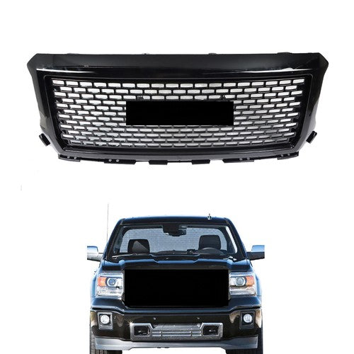 For GMC Sierra 1500 2014 2015 Front Hood Mesh Grill Glossy Black Plastic Durable