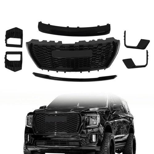 Gloss Black Front Bumper Grille Plastic 7pcs Suit For 2021-23 GMC Yukon&Yukon XL
