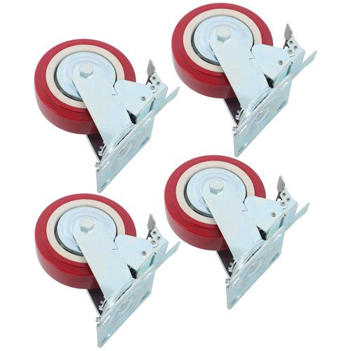 4 Pack 6' x 2' Heavy Duty Caster Wheel Swivel Plate PU With Brake Wheels