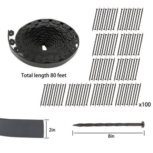 80ft Landscape Edging with 100 Spikes Garden Edging for Lawn 2 Inch Tall