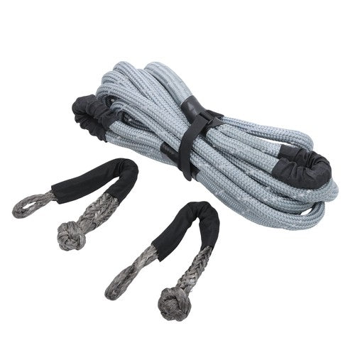 1"×30ft Gray Kinetic Recovery Rope With 2 Soft Shackles Kit 34000lbs Heavy Duty