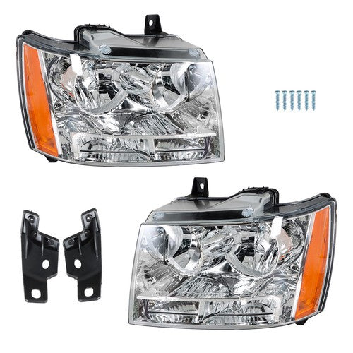 Chrome New For Chevy Avalanche/Suburban/Tahoe 2007-2014 Halogen Pair Headlights