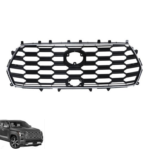 For Toyota Sequoia 2023-2024 Durable Black Chrome Front Bumper Upper Grille