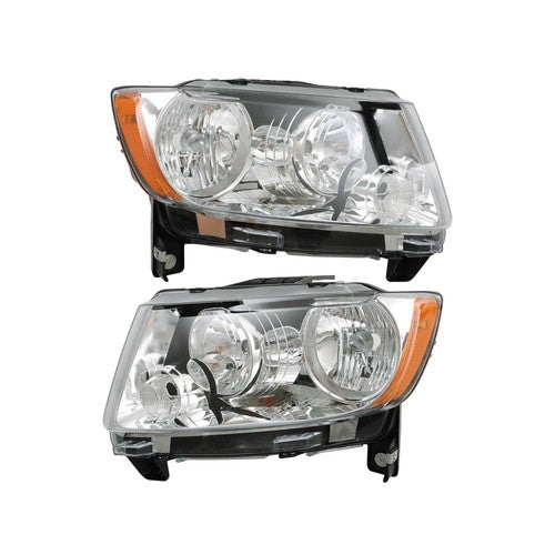 Halogen Clear Pair Chrome For Jeep Grand Cherokee 11-13 Compass 11-17 Headlights