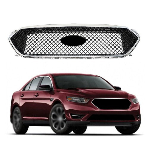 Mesh Front Upper Bumper Grille Plastic Chrome Frame For Ford Taurus 2013-2019