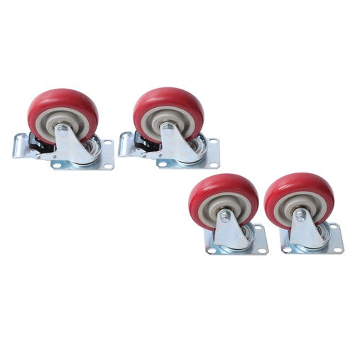 4 pcs 4-inch universal casters red (2 with brakes and 2 without brakes)