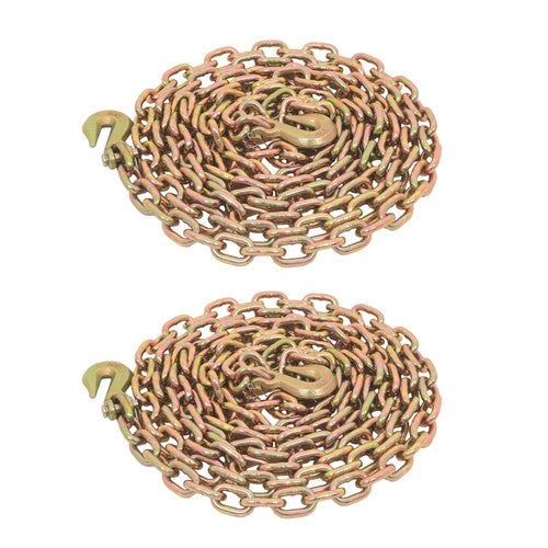 2pcs Transport Bundle Chain Steel Gold 7100lbs G80 3/8in×20ft Heavy Duty W/Hooks
