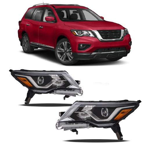 Pair Headlights Assembly Set For Nissan Pathfinder 2017-2020 Halogen W/LED DRL