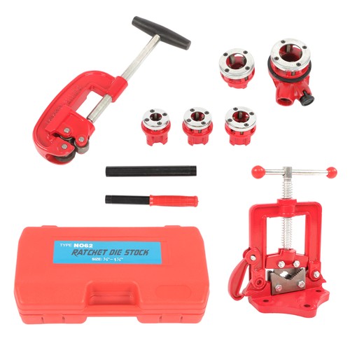 Handheld Pipe Cutter Thread Tool Pipe Threader Ratchet Type With 5 Dies Set