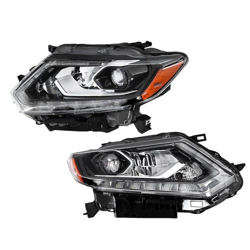 For Nissan Rogue 2014-2016 RH&LH Black Housing Clear Lens LED Type Headlights