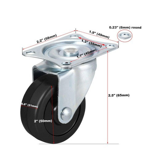 2" Swivel Caster Wheels Rubber Base & Top Plate Bearing Heavy Duty 24 Pack