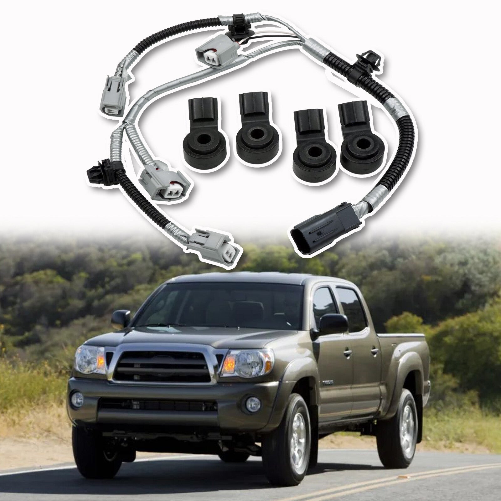 4x Wiring Harness Kit & Engine Knock Sensor For 07-20 Sequoia Tundra 5.7L