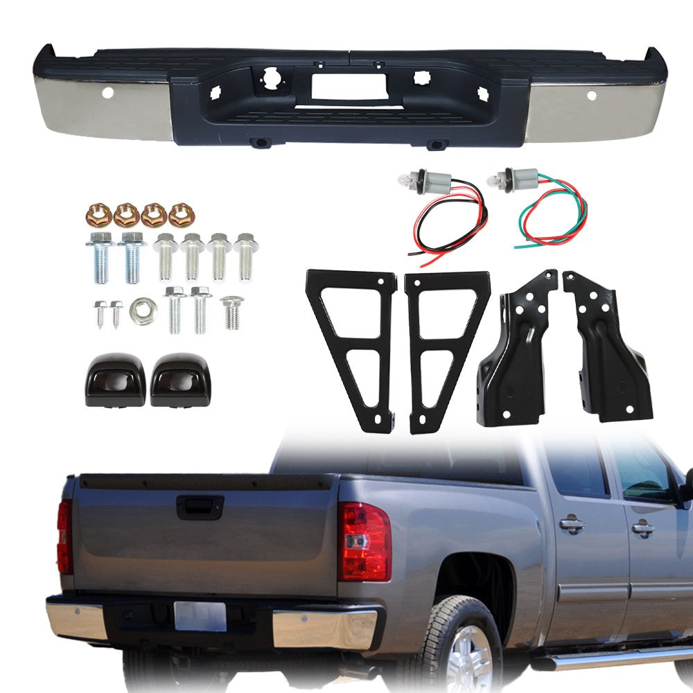 Rear Bumper Assembly For 07-13 Chevy Silverado GMC Sierra 1500 Chrome GM1103148