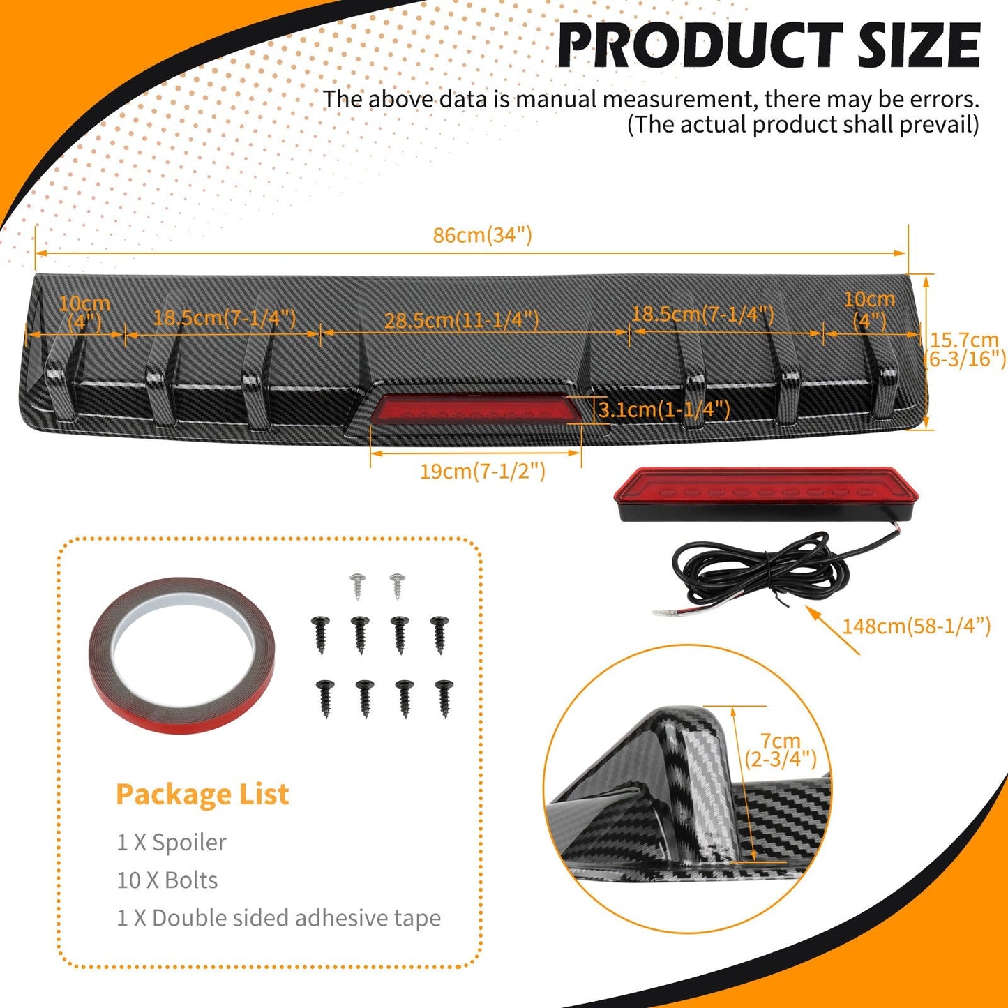 For VW Golf GTI MK6 MK7 Carbon Fiber Rear Bumper Diffuser LED Brake Light
