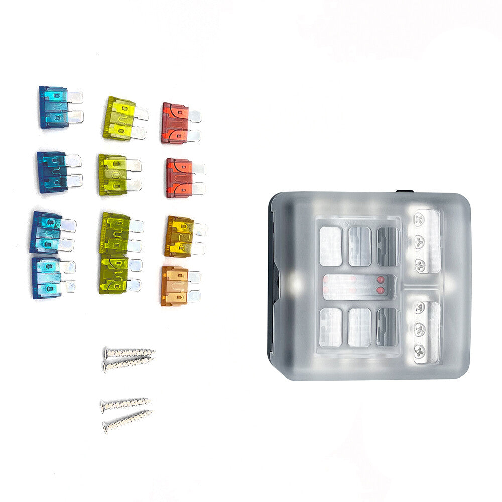 6Way Car Boot Power Distribution 12/24V Blade Fuse Holder Box Block Panel Board