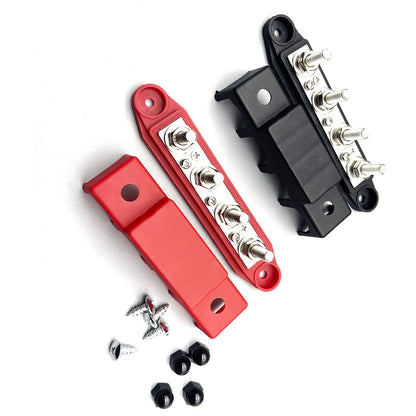 New Red & Black 5/16" 4 Stud Power Distribution Block -BUSBAR- With Cover