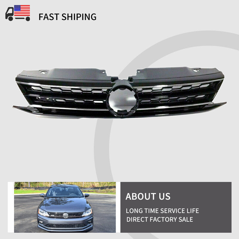Mesh Hex Honeycomb Upper Grille Grill Chrome Trim for 2015-2018 for VW MK6 Jetta