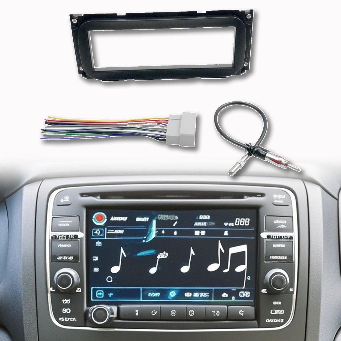 Single DIN Radio Dash Kit W/Radio Wiring Antenna Adapter For 2002-2007 Chrysler