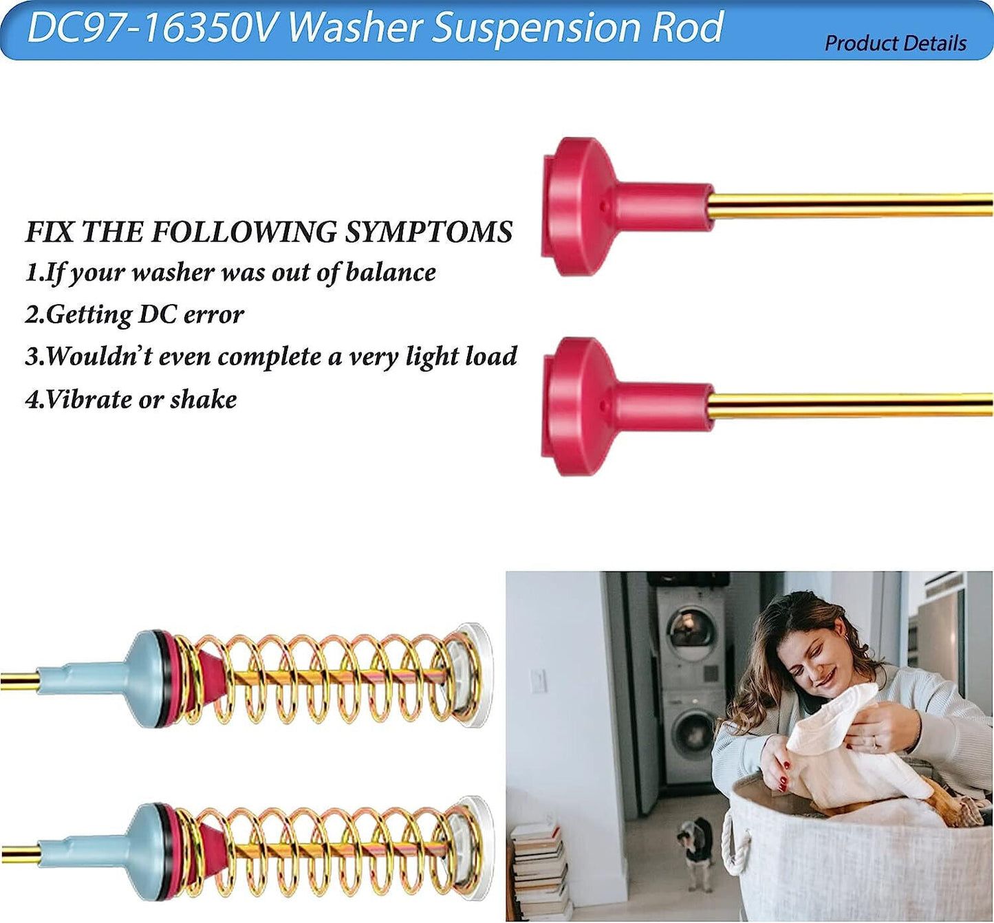 4Pcs DC97-16350V Washer Suspension Rod 27.6 Damper For Samsung WA54R7200AV/US