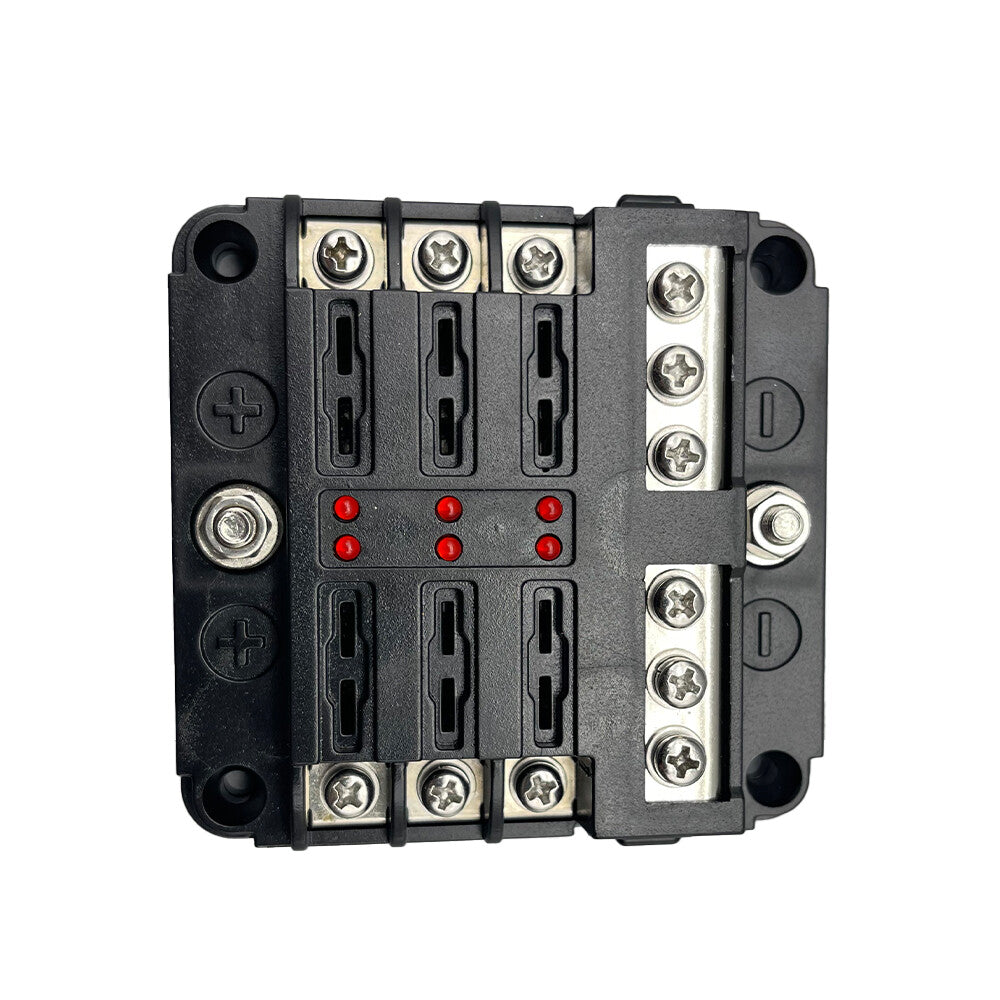 6Way Car Boot Power Distribution 12/24V Blade Fuse Holder Box Block Panel Board