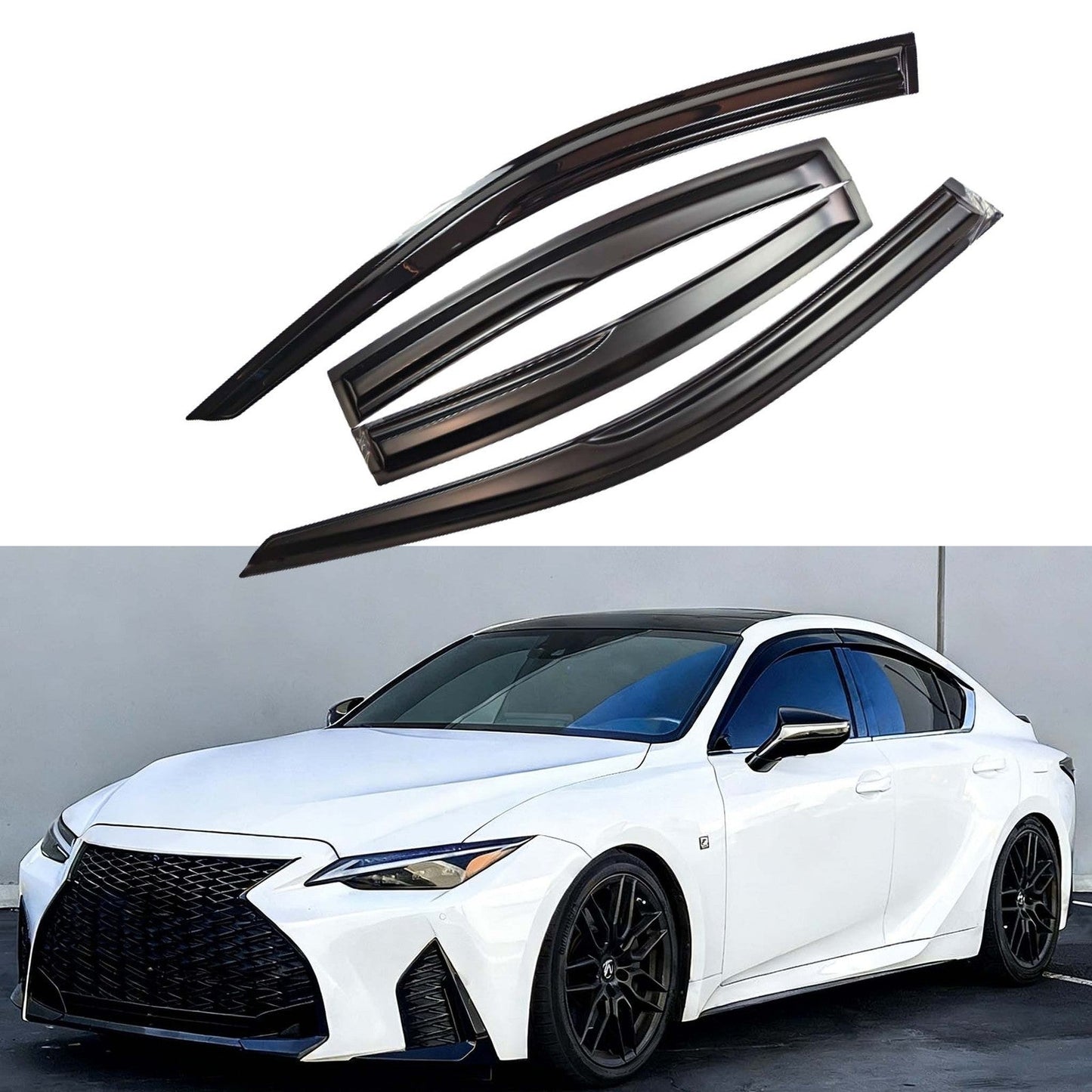 FOR 2021-2025 LEXUS IS300 IS350 PREMIUM BLACK TRIM WINDOW VISOR RAIN GUARD US